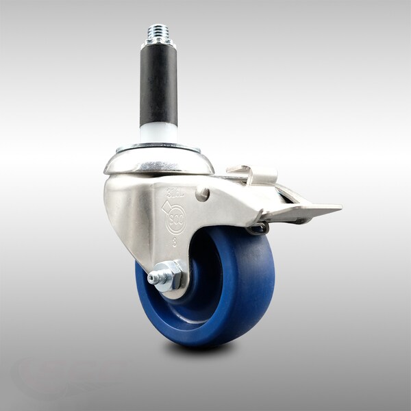 3 Inch 316SS Solid Poly Swivel 7/8 Inch Expanding Stem Caster Lock Brake SCC